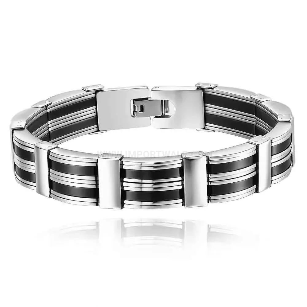 Men's Punk Vintage Stainless Steel Silicone Biker Bracelet