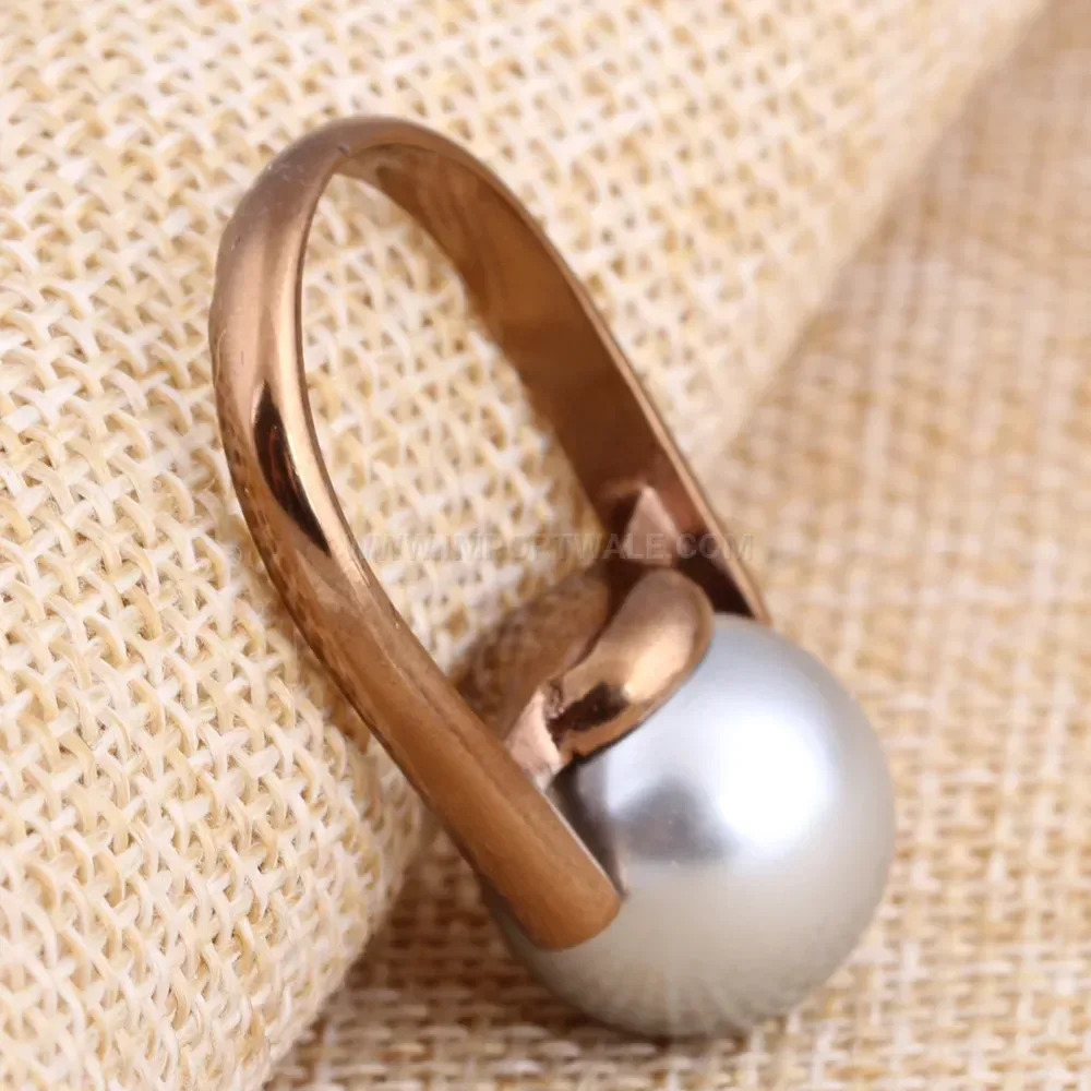 Modern Pearl Embellished Rose Gold Stainless Steel Ring