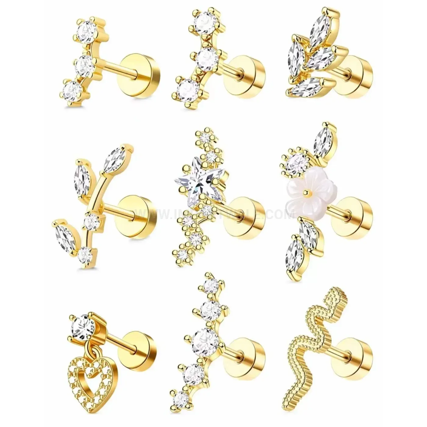 Classic Curved Stainless Steel Cubic Zirconia Flat Back Cartilage Piercing Studs