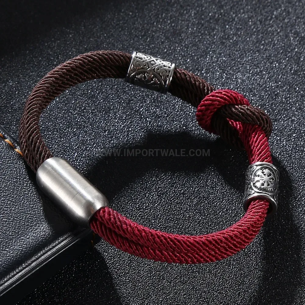 Two-Tone Woven Knot Leather and Stainless Steel Bracelet