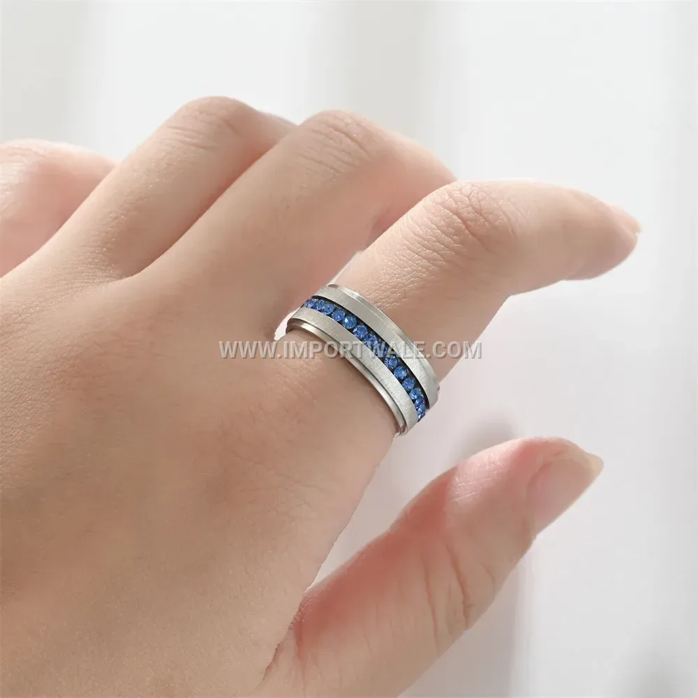 Stainless Steel Blue Cubic Zirconia Pave Band Ring