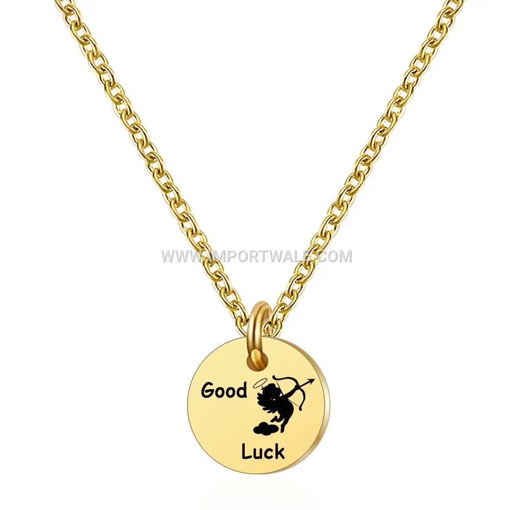 Laser Engraved Circular Stainless Steel Pendant Necklace