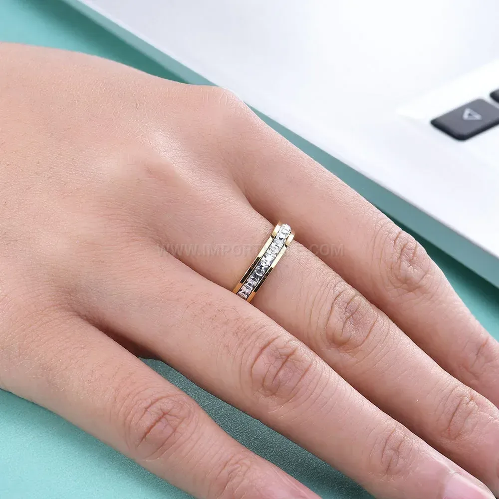 Single Row Cubic Zirconia Stainless Steel Band Rings