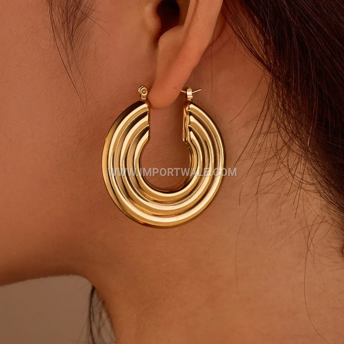 Vintage Style Hollow Gold Tone Titanium Steel Stud Earrings with Zircon