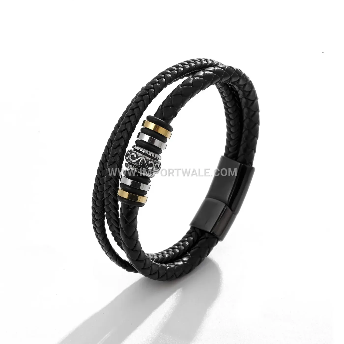 Handcrafted Multi-Layer Braided Leather Bracelet with Alloy Clasp