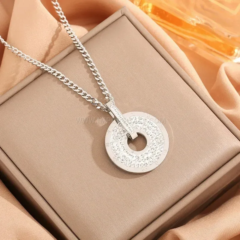 Chic Rhinestone Geometric Pendant Titanium Steel Long Sweater Chain
