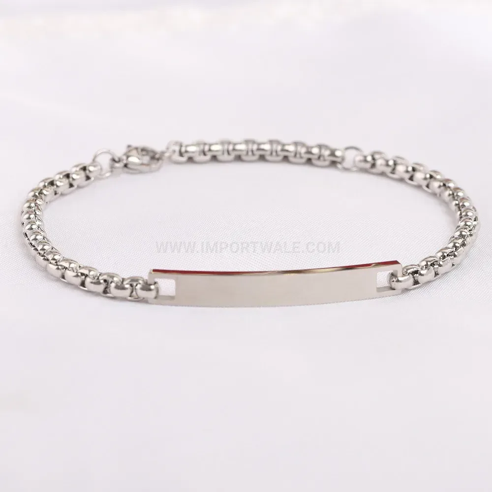 Sleek Curved Bar Stainless Steel Pearl Chain Bracelet