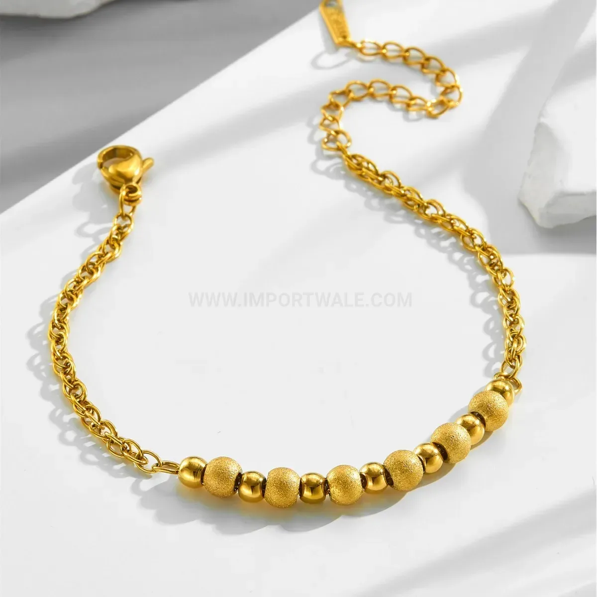 Elegant Gold Titanium Steel Frosted Bead Accent Bracelet