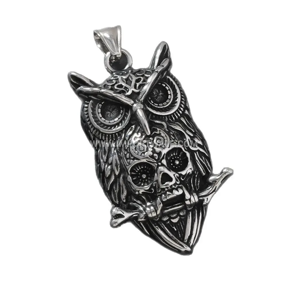 Men's Stainless Steel Gothic Skull and Owl Hip Hop Pendant