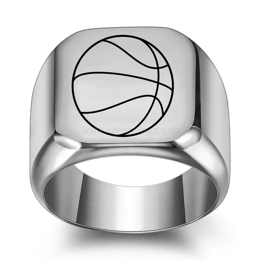 Bold Engraved Square Top Stainless Steel Signet Ring