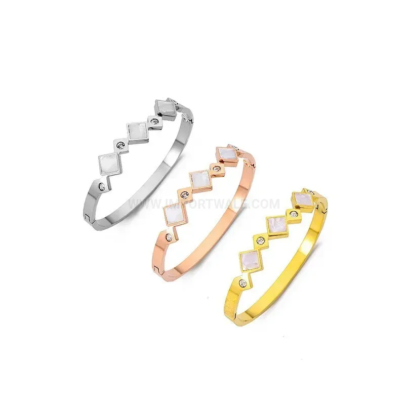 Chic Open Work Rhinestone Stainless Steel Bangle Bracelet