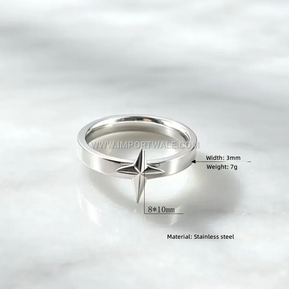 Cross Star Motif 18K Gold Plated Stainless Steel Ring