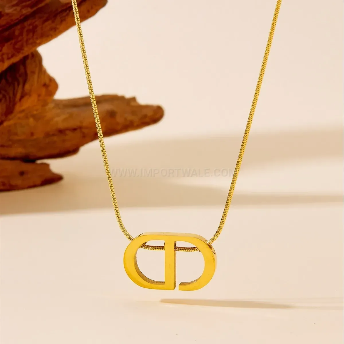 Chic Gold Plated CD Letter Snake Bone Titanium Steel Necklace