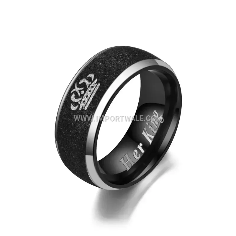 Black Sandblasted Stainless Steel Crown Couple Ring
