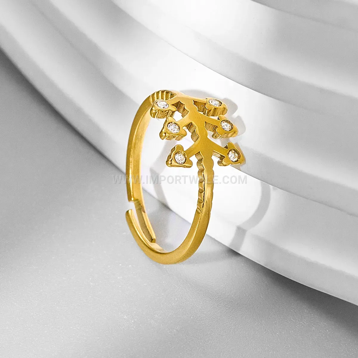 Gold Wheat Ear Zirconia Stainless Steel Ring