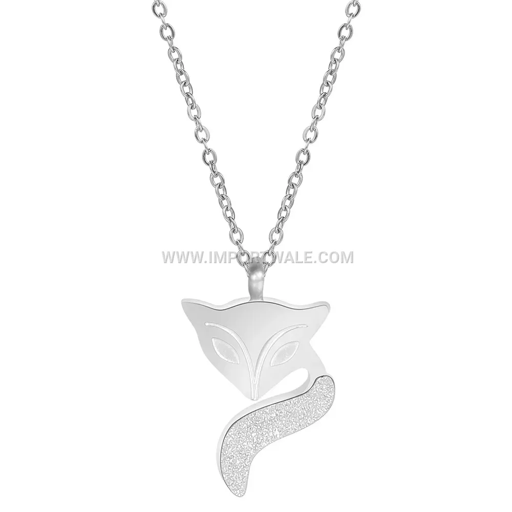 Frosted Little Fox Animal Pendant Stainless Steel Clavicle Necklace