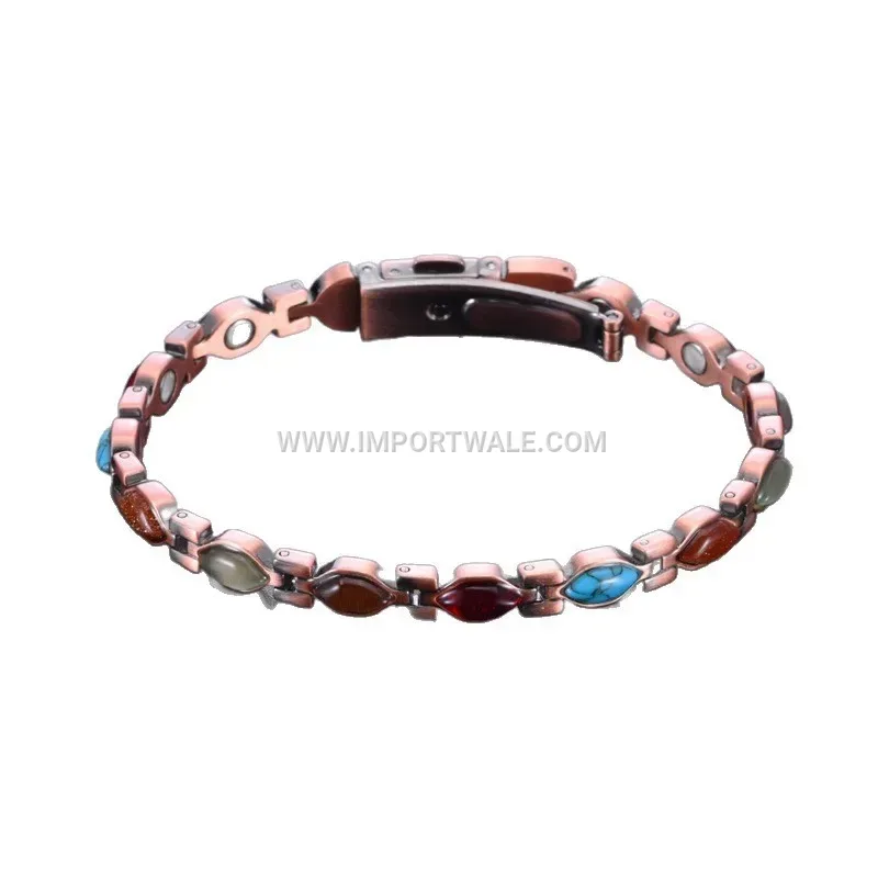 Vintage Geometric Red Copper Magnetic Bracelet with Turquoise Accent