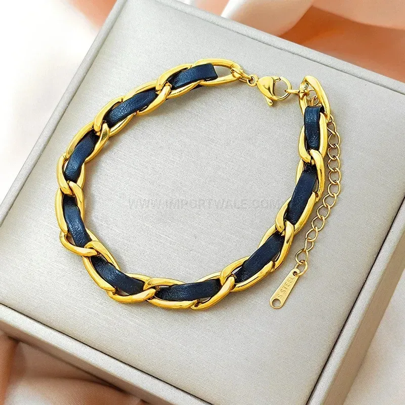 Leather Mixed Stainless Steel Tarnish Resistant Chain Bracelet