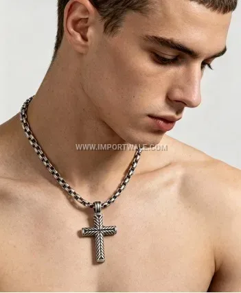 Men Stainless Steel Cross Pendant Necklace
