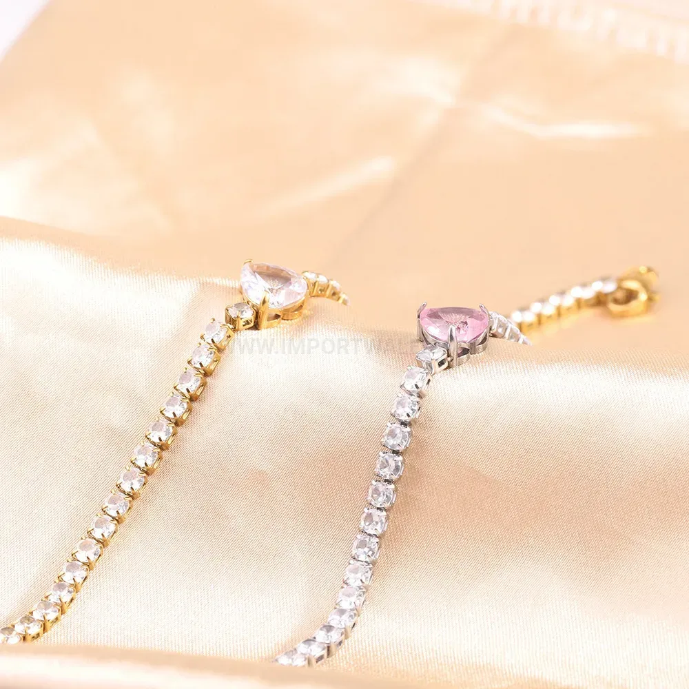 Stainless Steel Heart Zircon Accent Bracelet