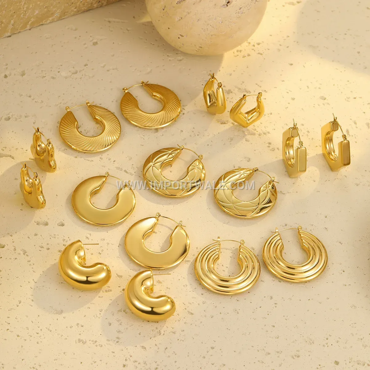 Vintage Style Hollow Gold Tone Titanium Steel Stud Earrings with Zircon
