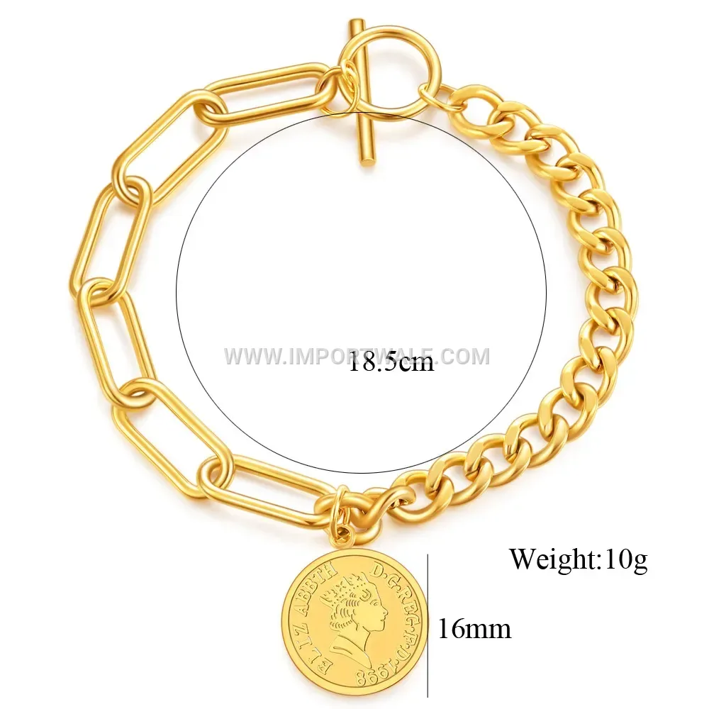 Stainless Steel Elizabeth Coin Toggle Bracelet