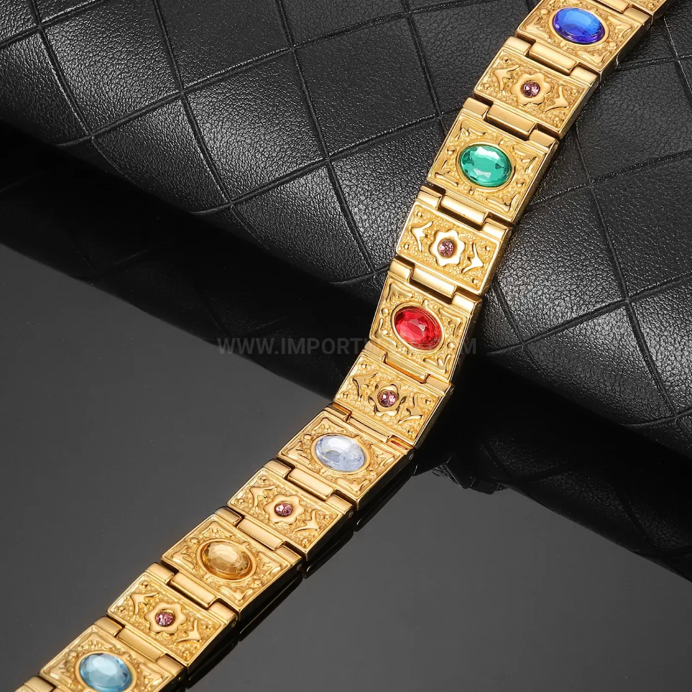 Bold Boho Style Gold Tone Titanium Steel Bio Magnetic Bracelet