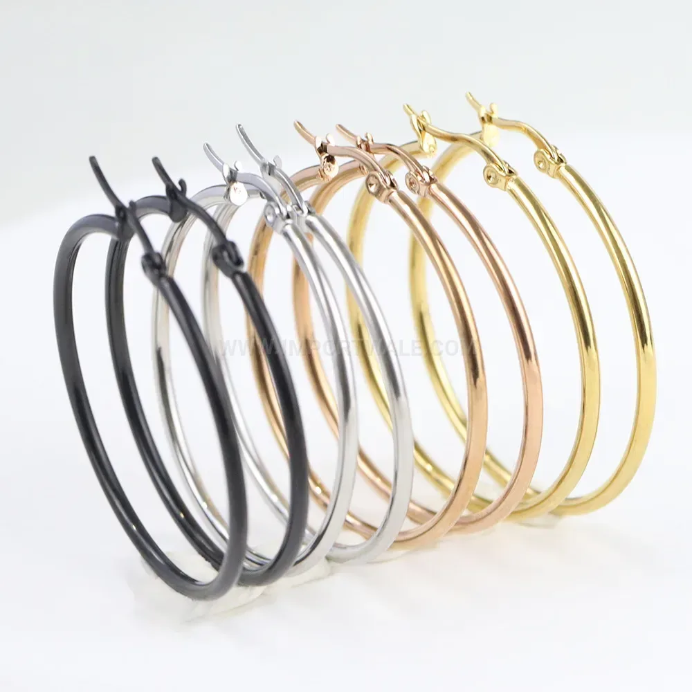 Designer Classic Polished Stainless Steel Large Hoop Earrings
