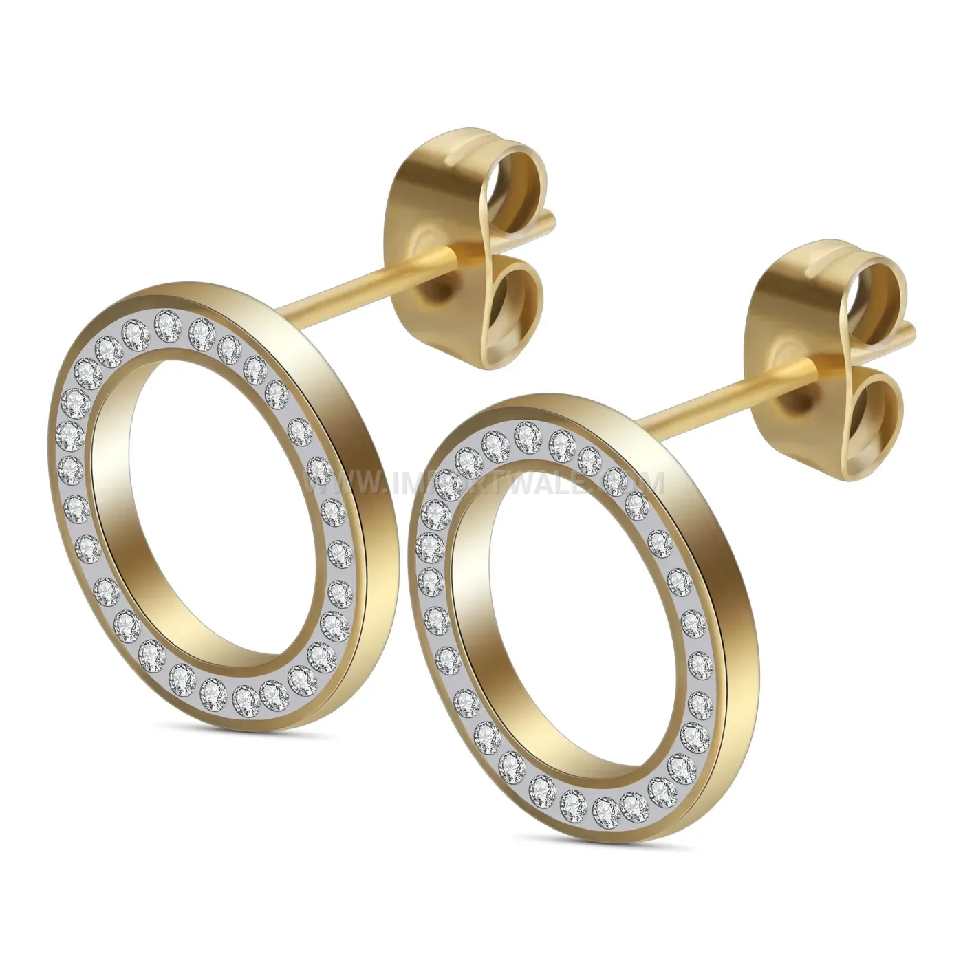 Hollow Round Stainless Steel Crystal Stud Earrings