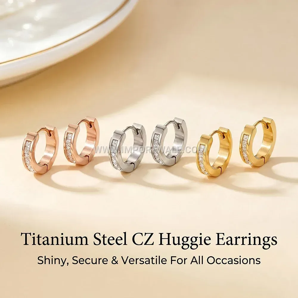 Gold Plated Stainless Steel Cubic Zirconia Clip On Earrings