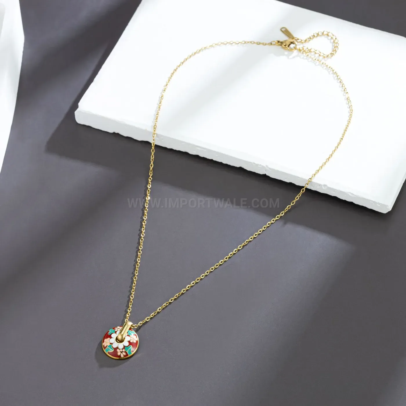 Premium Retro Enameled Floral Print Titanium Steel Pendant Necklace