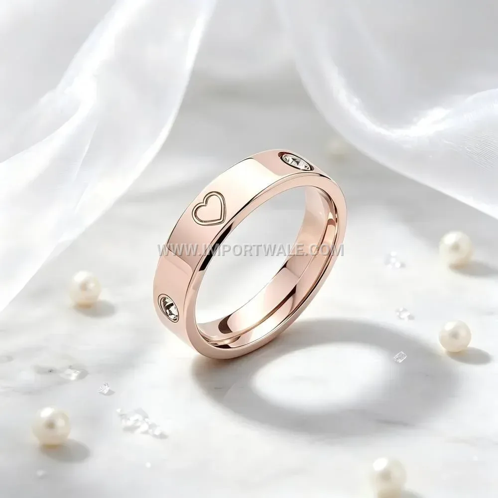 Heart Accent Zircon Inlaid Stainless Steel Band Ring