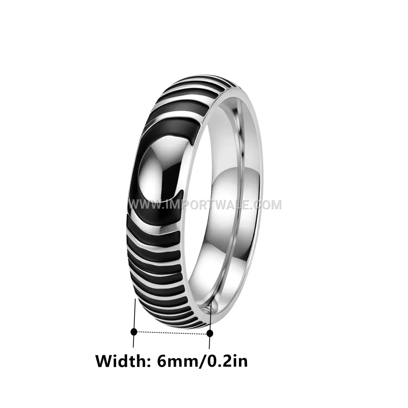 Striped Enamel Inlay Stainless Steel Band Ring