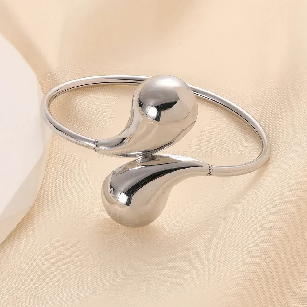 Classic Polished Teardrop Open Stainless Steel Bangle Bracelet