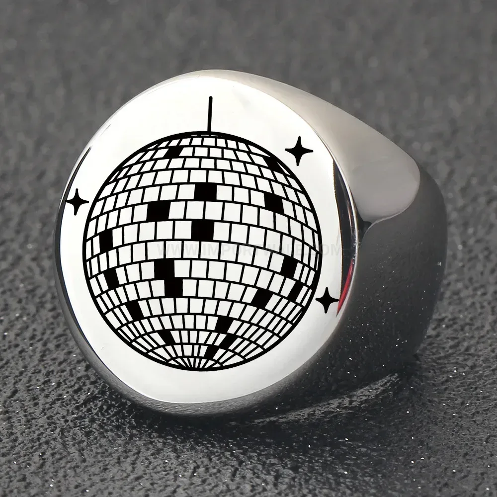 Fashion Laser Engraved Globe Stainless Steel Signet Ring