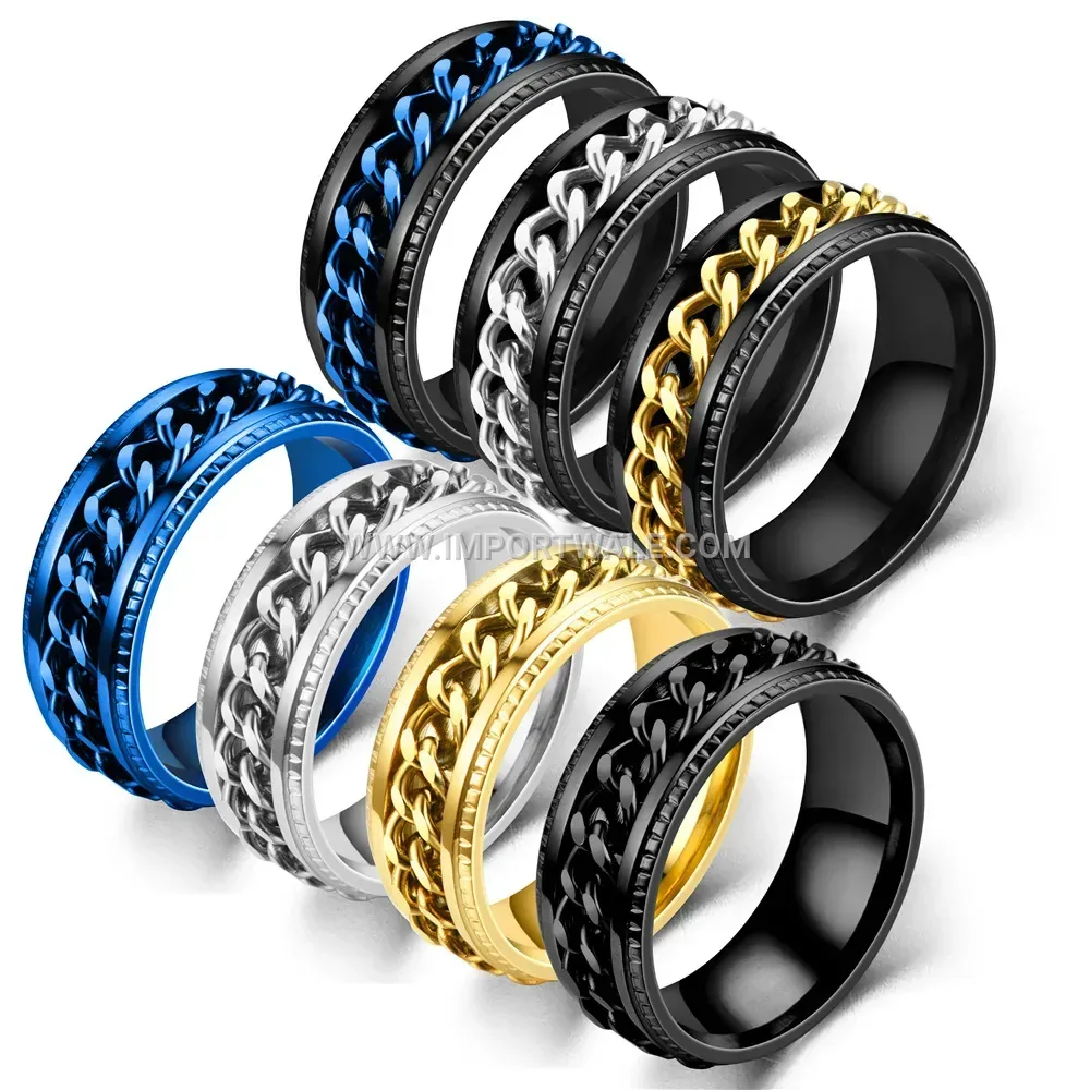 Spinner Chain Textured Stainless Steel Ring