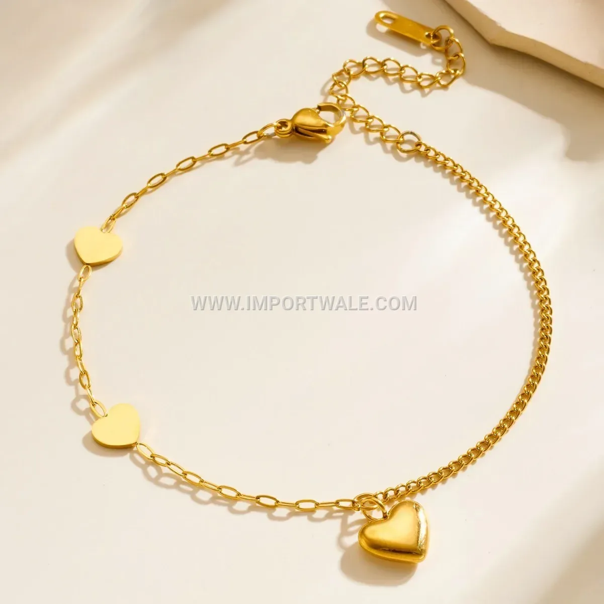 Gold Stainless Steel Heart Pendant Chain Anklet