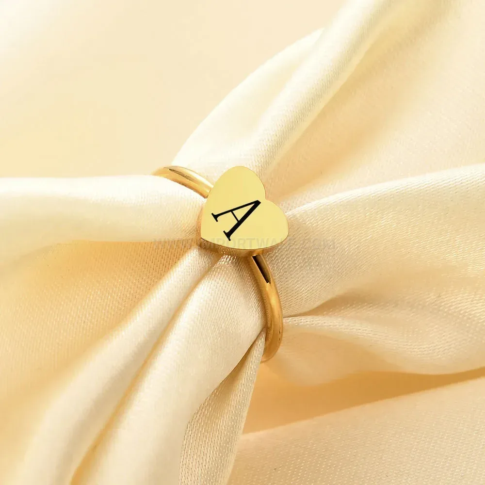 Classic Heart Engraved Stainless Steel Initial Band Ring