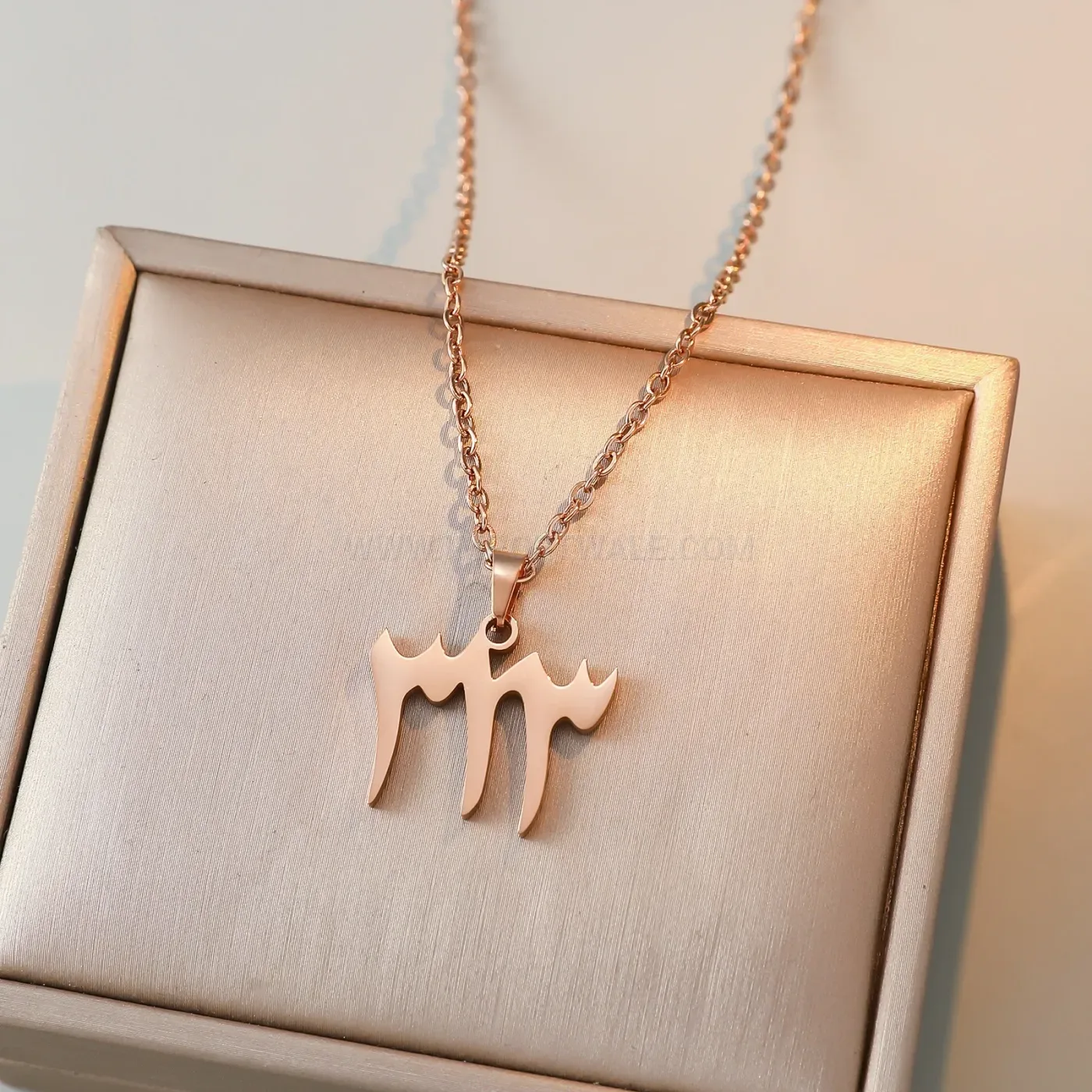 Bold Stainless Steel Script Calligraphy Pendant Necklace with Fine Link Chain