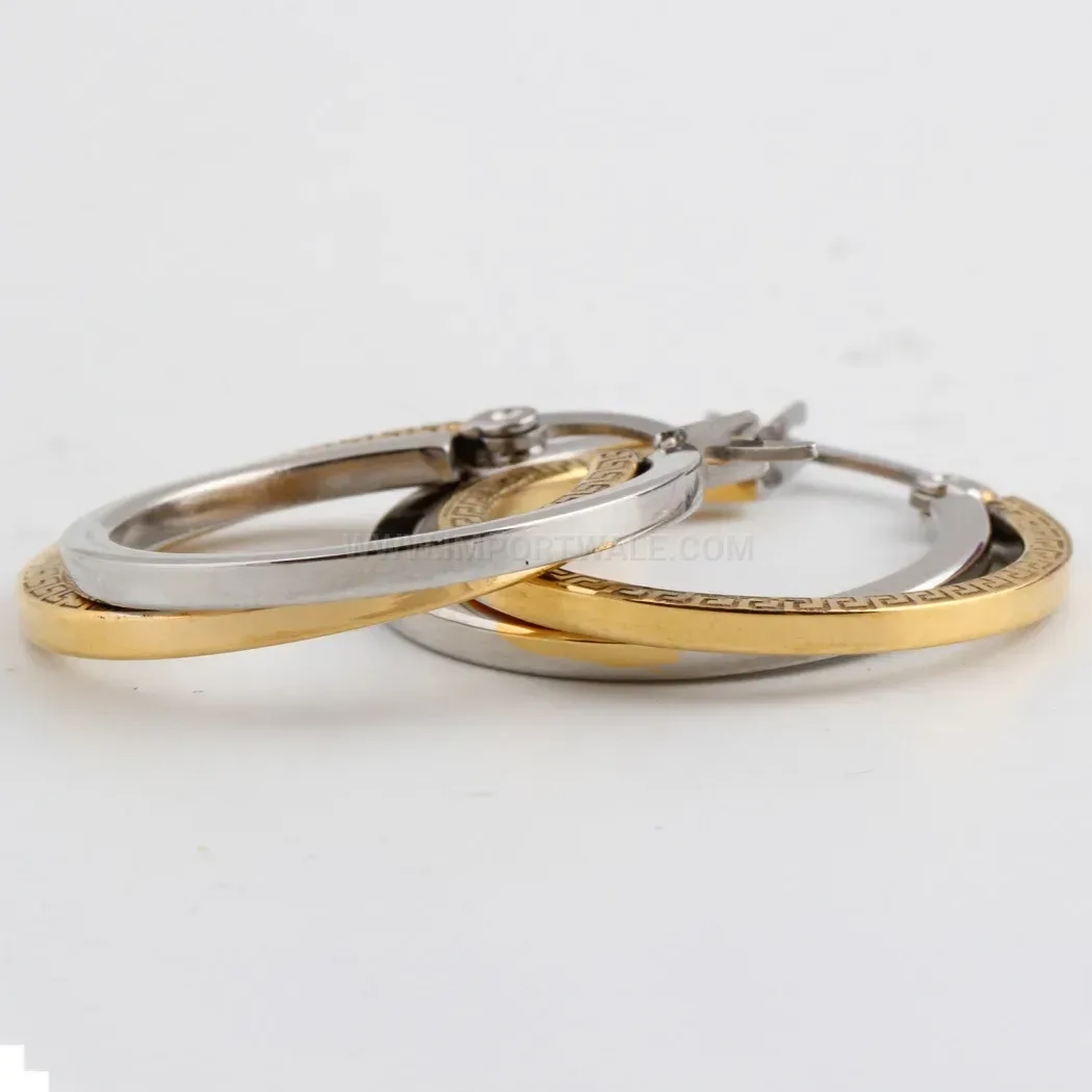Stylish Vintage Two Tone Double Layer Stainless Steel Hoop Earrings