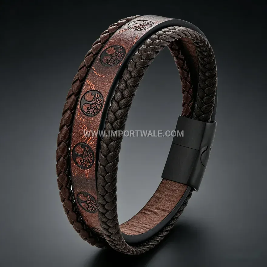 Tree Of Life Braided Leather Cord Bracelet