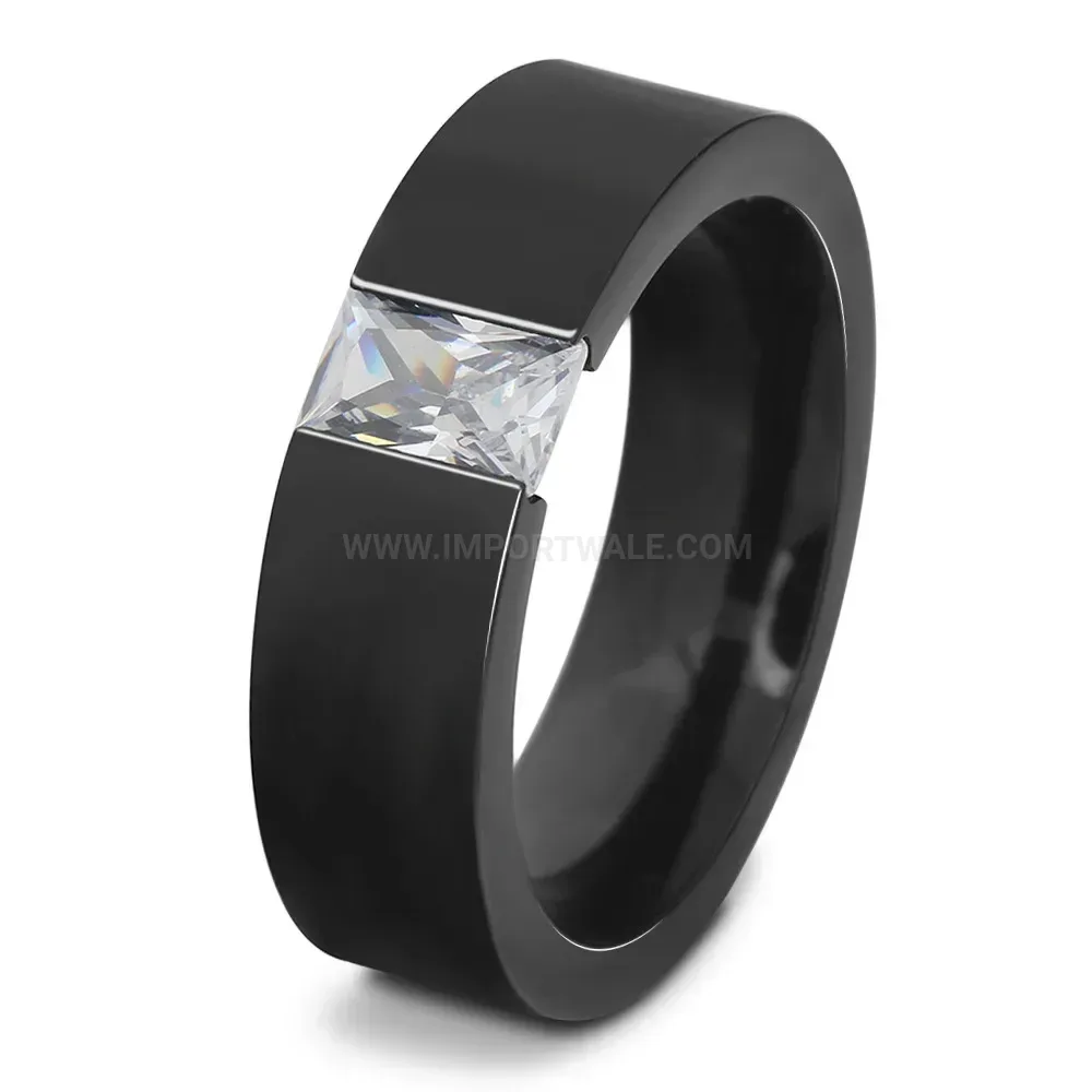 Designer Minimalist Smooth Stainless Steel Band Ring Accented with Zircon