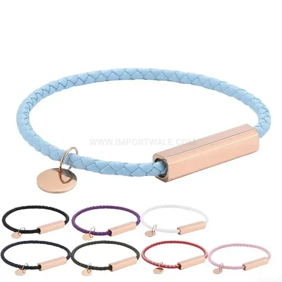 Braided Faux Leather Magnetic Clasp Bracelet in Rose Gold Stainless Steel