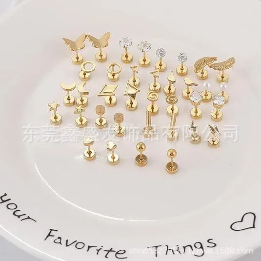 Trendy Butterfly Zirconia Inlaid Titanium Steel Cartilage Piercing Stud Set