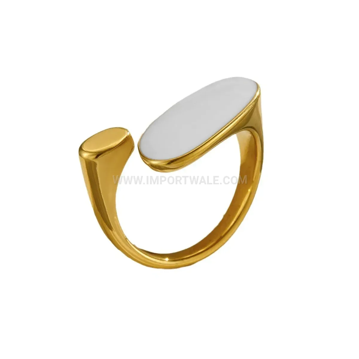 Gold Plated Titanium Steel Oval White Shell Open Band Ring