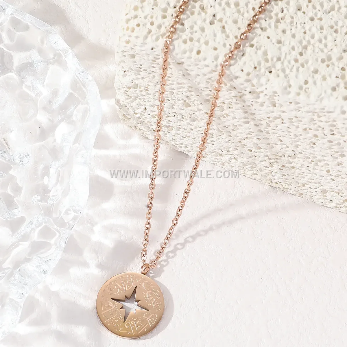 Gold Plated Stainless Steel Geometric Arabic Calligraphy Pendant Necklace