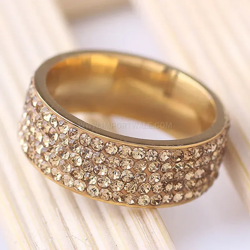 Five-Row Cubic Zirconia Gold Stainless Steel Band Ring