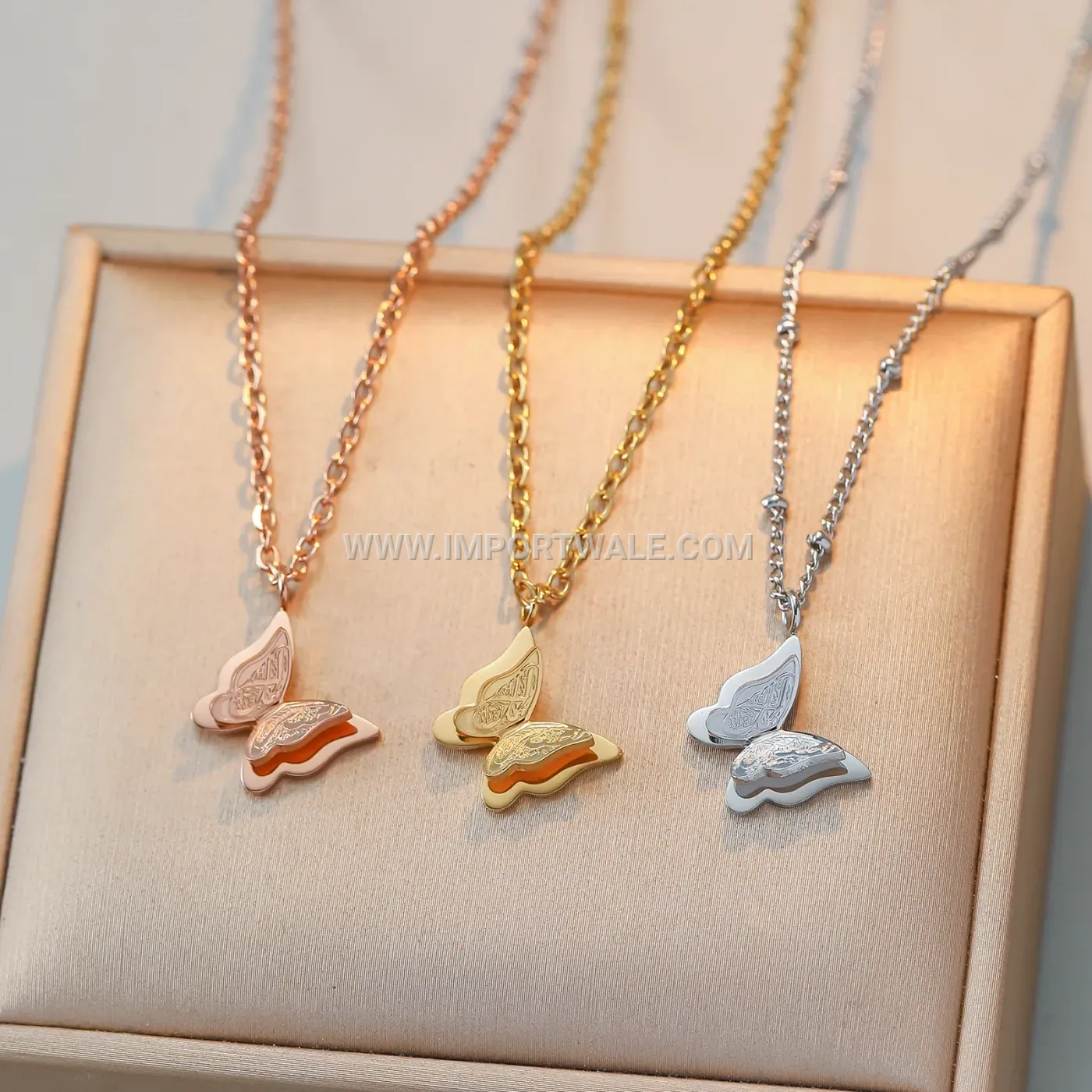 Stainless Steel Butterfly Islamic Calligraphy Pendant Necklace