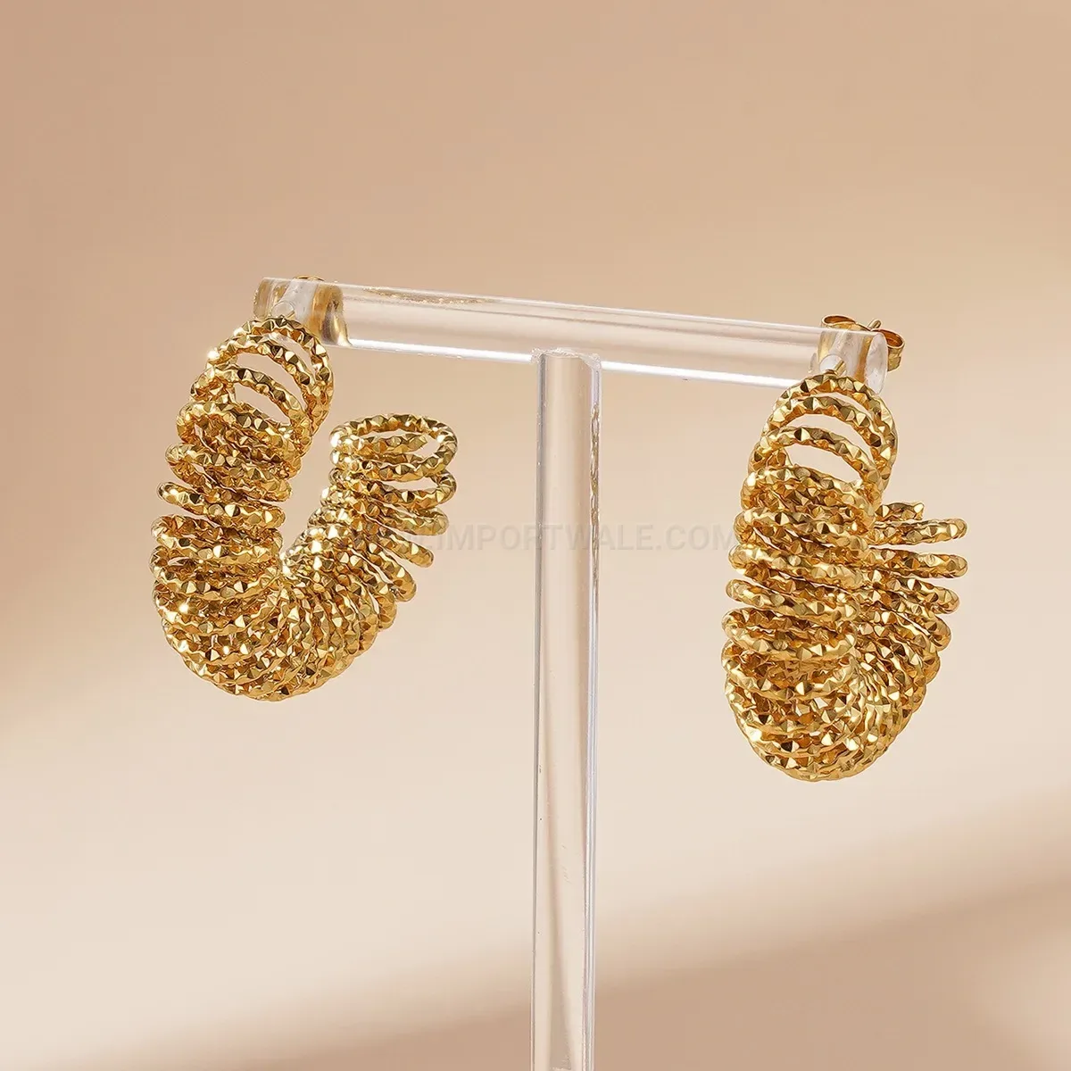 Chic Textured Threaded 18K Gold Plated Stainless Steel Hoop Earrings