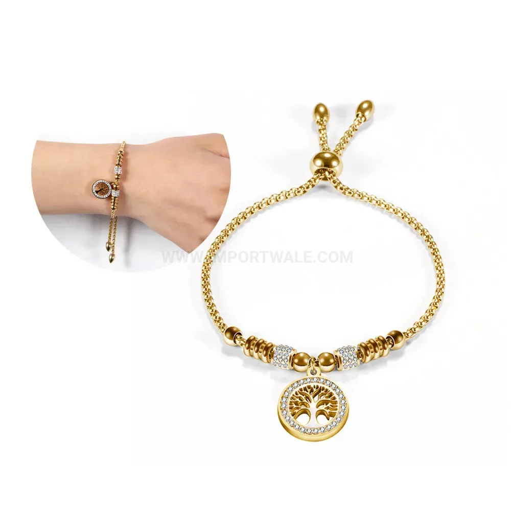Bold Tree of Life Adjustable Bead Chain Stainless Steel Bracelet